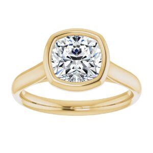 3.0 CT Cushion Colorless Moissanite Engagement Ring, Wedding Bridal Ring, Eternity Solid 10K Yellow Gold Diamond Solitaire Bezel-Setting Anniversary Promises Gift for Her (6)