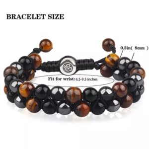 Triple Protection Bracelet, Genuine Tigers Eye Black Obsidian and Hematite 8mm Beads Bracelet for Men Women, Crystal Jewelry Stone Bracelets Bring Luck and Prosperity and Happiness