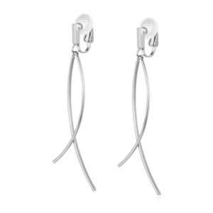 CLASSYZINT Silver Plated Clip On Earrings,2 Pieces Thin Curve Bar,Long Dangle Earrings For Women