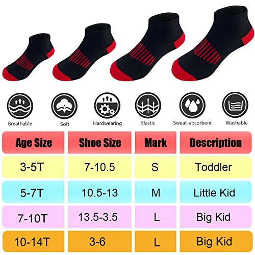 Tsmollyu Boy Socks 24 Pairs Half Cushioned Low Cut Socks Ankle Athletic Cotton Socks For Little Big Kids Age 3-10(7-10 Years)