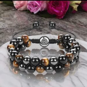 Triple Protection Bracelet, Genuine Tigers Eye Black Obsidian and Hematite 8mm Beads Bracelet for Men Women, Crystal Jewelry Stone Bracelets Bring Luck and Prosperity and Happiness