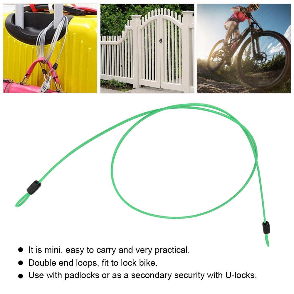 100CM/3.3ft Outdoor Travel Security Cable Lock, Steel Luggage Lock Safety Cable Lightweight Braided Safety Cable Safety Cable Lock for Cycling Sports Scooter (Green)