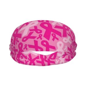 Breathable Headbands Stretchy Athletic Hairband Moisture Wicking Bandana Breast Cancer Ribbons for Summer Running, Training, Workout