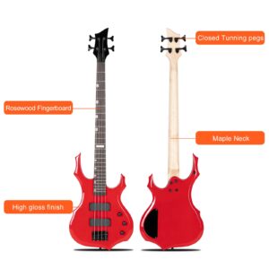 Ktaxon Electric Bass Guitar Full Size Flame Design Bass Set with 20 Watt Amplifier, Portable Bass Bag, Superior Amp Wire, Adjustable Guitar Strap, Plectrum, Wrench Tool(Red)