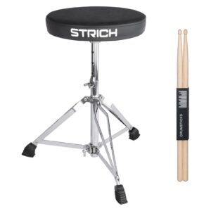 strich drum stool set, padded seat height adjustable drum throne with 5a drumsticks for adults beginner drummers, sdb-10 standard