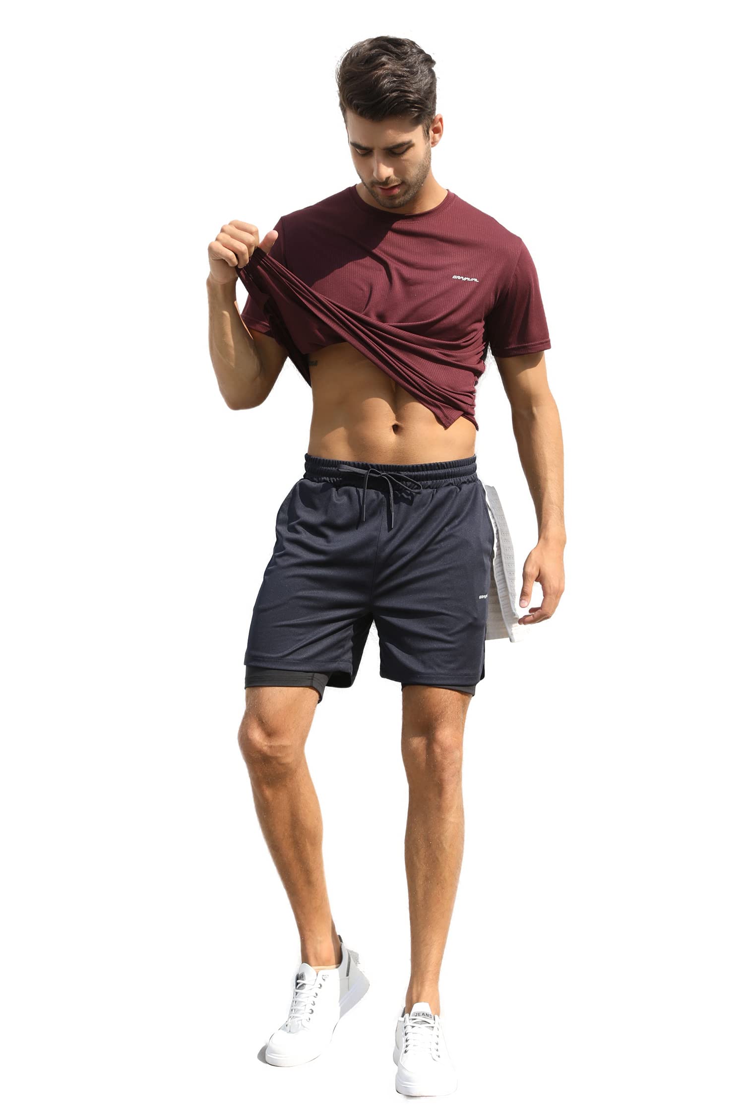 GRAMVAL Men's Crew T-Shirt,Light Weight Dry-Fit Moisture Wicking Active Athletic Performance Burgundy