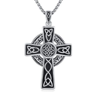 midir&etain celtic cross necklace for men sterling silver irish knot celtic cross necklace black pendant crucifix necklace jewelry gifts for men women