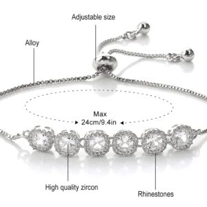 Suyi Tennis Bracelet Cubic Zirconia Crystal Bracelet Wedding Bridal Jewelry for Women Girls Silver 2