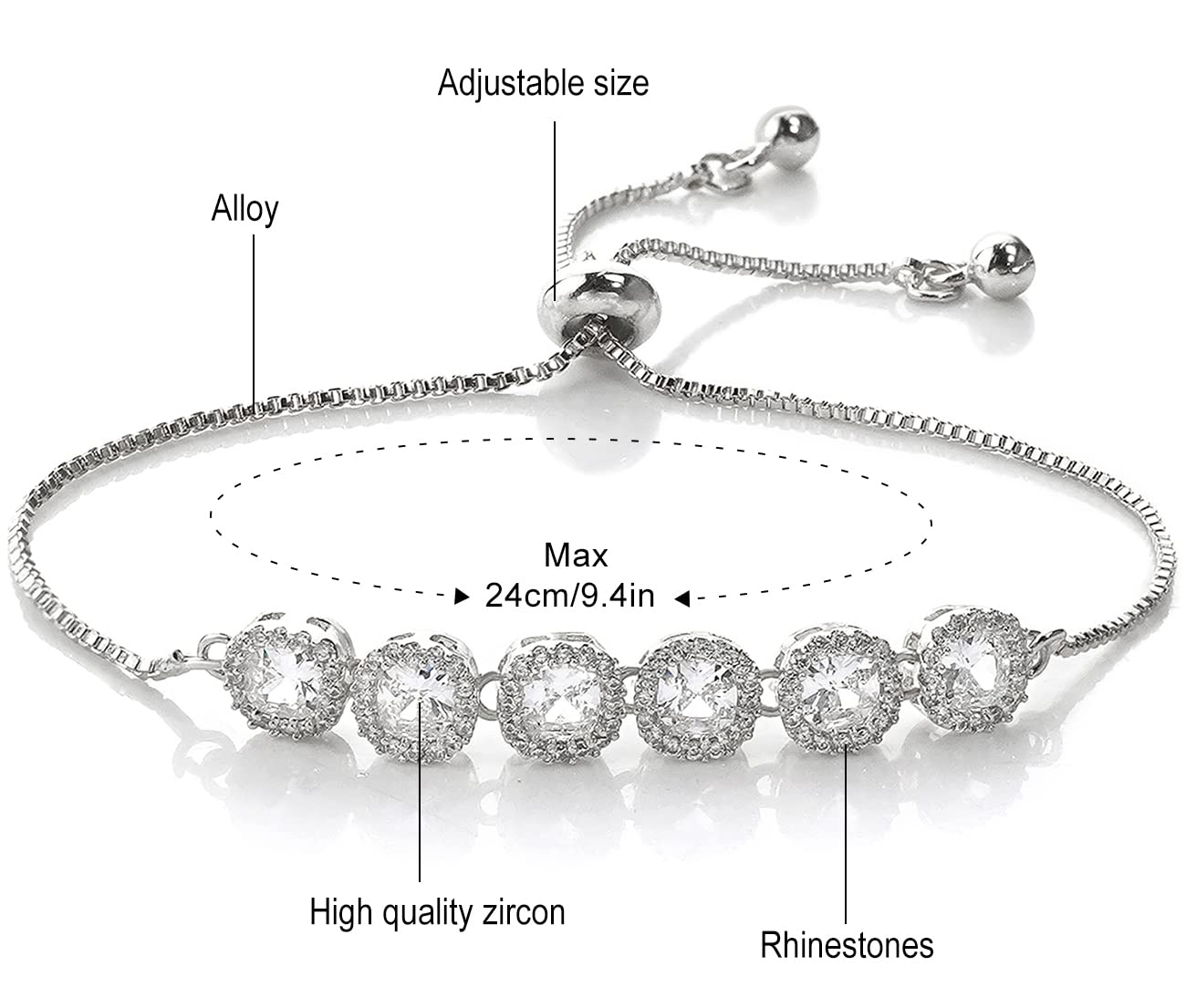 Suyi Tennis Bracelet Cubic Zirconia Crystal Bracelet Wedding Bridal Jewelry for Women Girls Silver 2