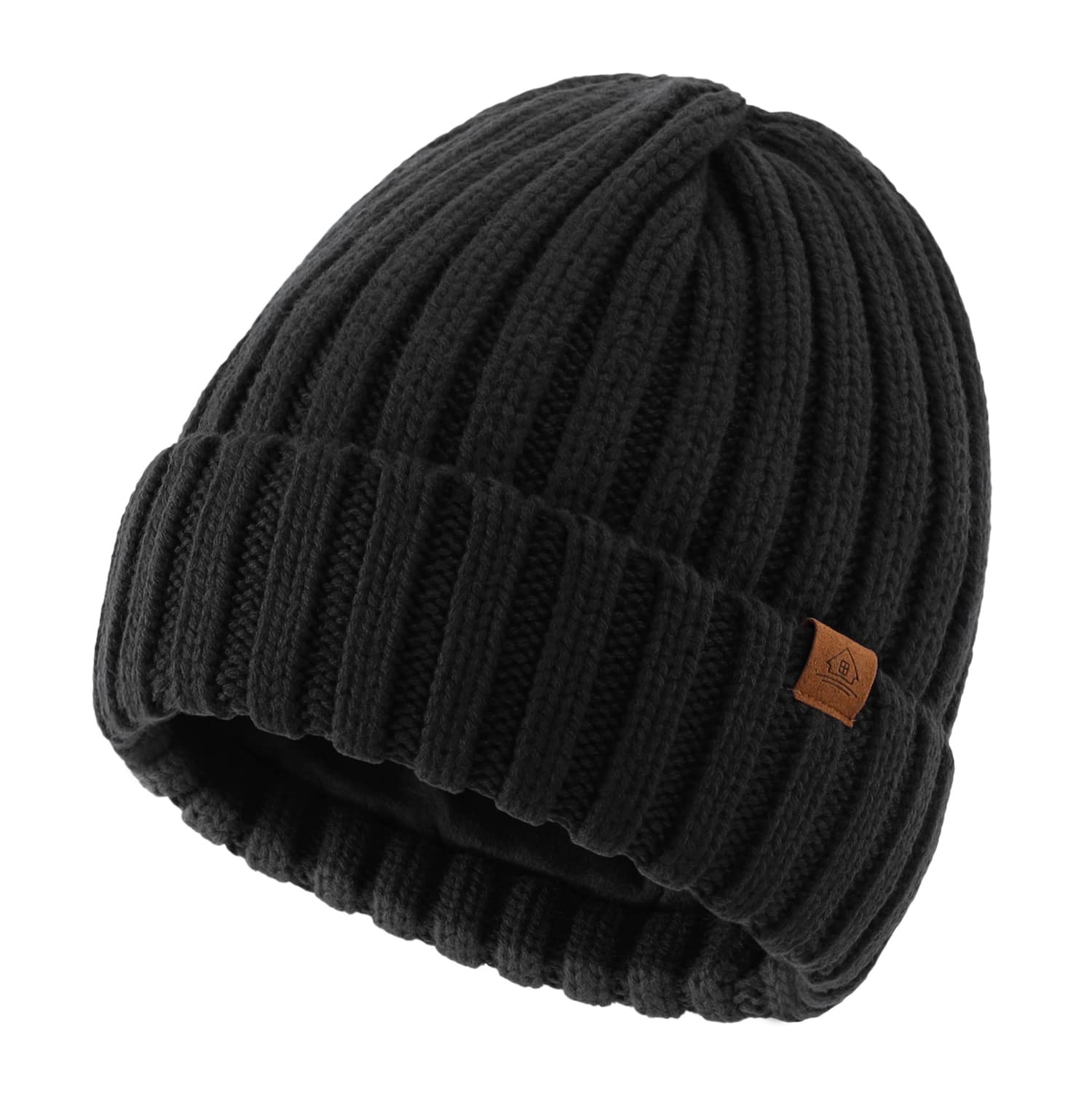 Home Prefer Men's Winter Hats Acrylic Knit Beanie Watch Cap Cold Weather Snow Ski Beanie Hat with Lining Black