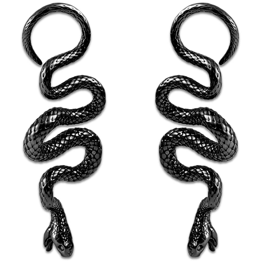 Atomhole 2 PCS Ears Gauges Fashion Snake Hanger Ear Weights for Stretched Ear Plugs Body Piercing Tunnels 316 Stainless Steel Hypoallergenic Body Jewelry (6mm(2G), Black)