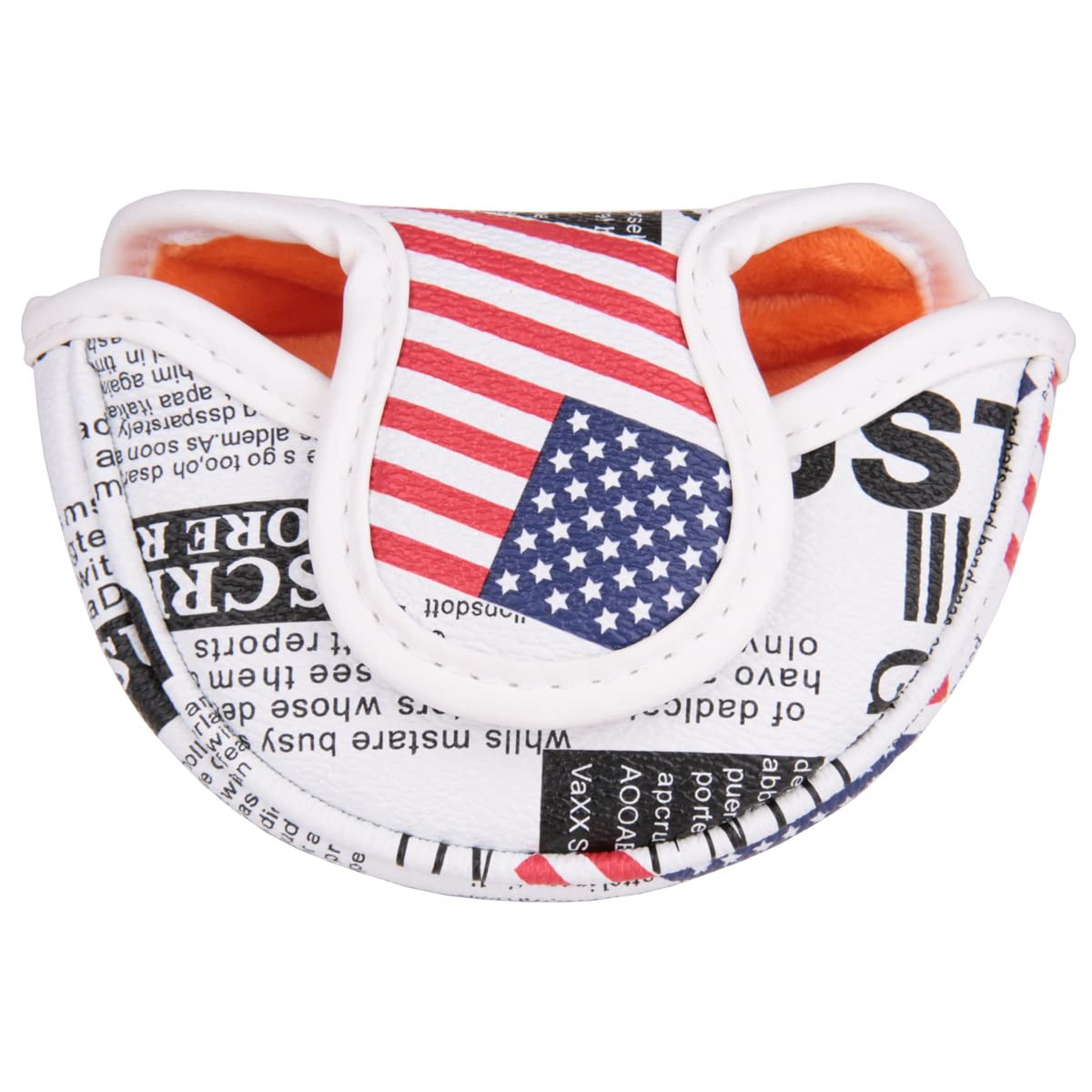 Golf Builder USA Flag Newspaper Print Golf Club Mid Mallet Putter Head Cover Small Mallet Cover with Magnetic Closure