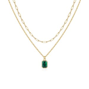 Vrsilver Birthstone Necklace for Women, Layered Gold Necklaces for Women Trendy Emerald Necklaces for Women May Birthstone Necklace for Girls Birthday Gifts for Women Gold Layered Necklaces for Women