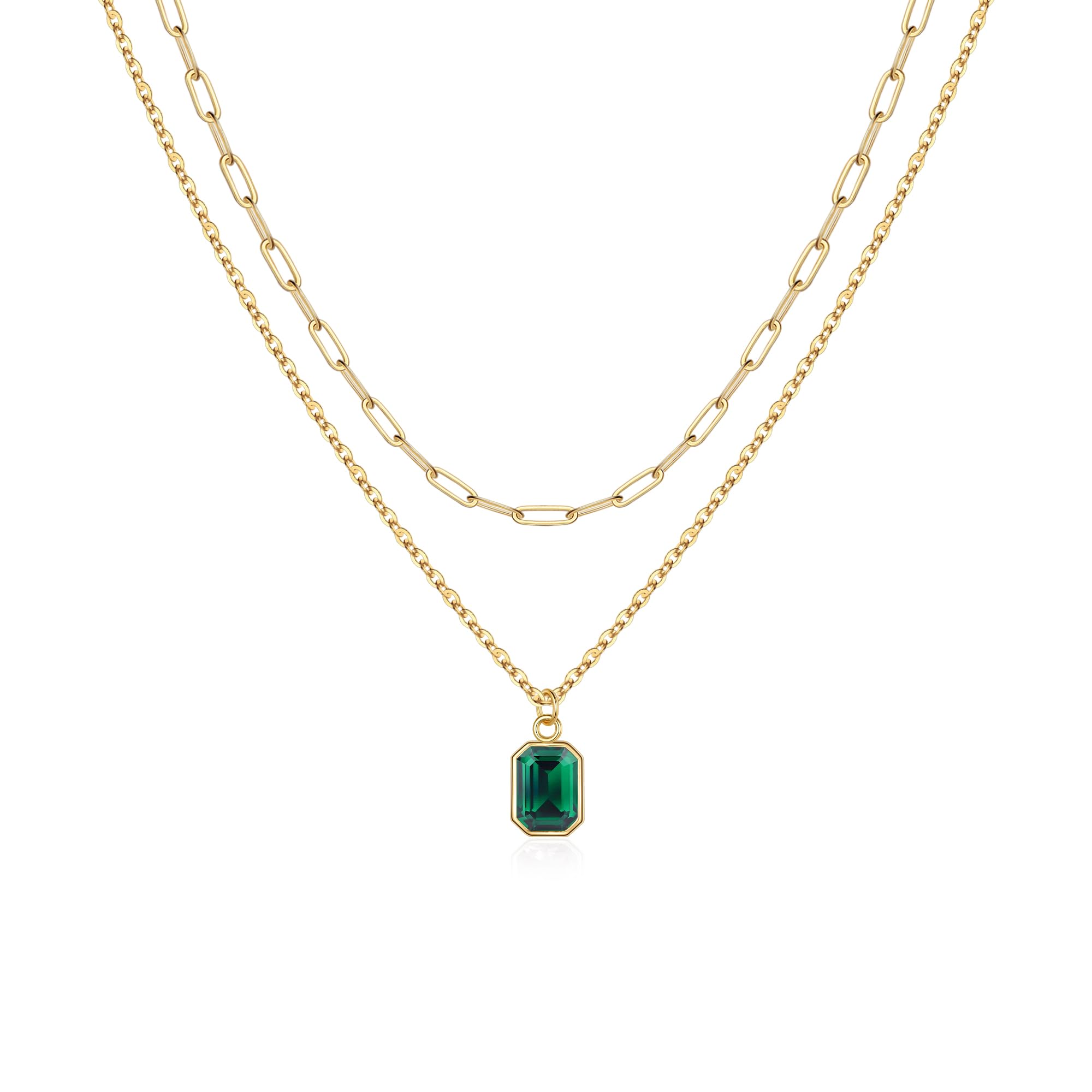 Vrsilver Birthstone Necklace for Women, Layered Gold Necklaces for Women Trendy Emerald Necklaces for Women May Birthstone Necklace for Girls Birthday Gifts for Women Gold Layered Necklaces for Women