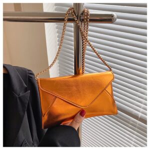 Laser Gradient Messenger Bag, Fashionable Women Candy Color Tote Bag, Triangular Flap Envelope Bag, PVC Portable Shoulder Bag (Orange)