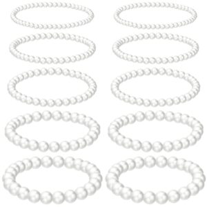 Kajaia 10 Pcs Faux Pearl Bracelets for Women Pearl Bracelets for Bridesmaid Stretch Beaded Bracelets for Wedding Bridal Party (Mixed Size)