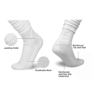 YYXR Football Socks Non Slip Extra Long Football Socks Men White Soccer Socks Knee High Scrunchie Athletic Compression Socks