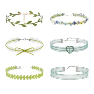 palotay 6pcs colorful choker necklace set for women daisy choker necklace velvet choker necklaces black choker necklace set gothic lace collar classic choker flower choker gifts -green