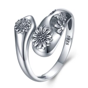 svodea sunflower rings for women 925 sterling silver vintage spoon ring daisy adjustable rings you are my sunshine flower statement band for women