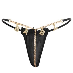 Summer Beach Rhinestone Letter Waist Chain Thong Panties Bikini Crystal Alphabet Underpants Belly Waist Chain G String Waist Body Jewelry for Women (gold)