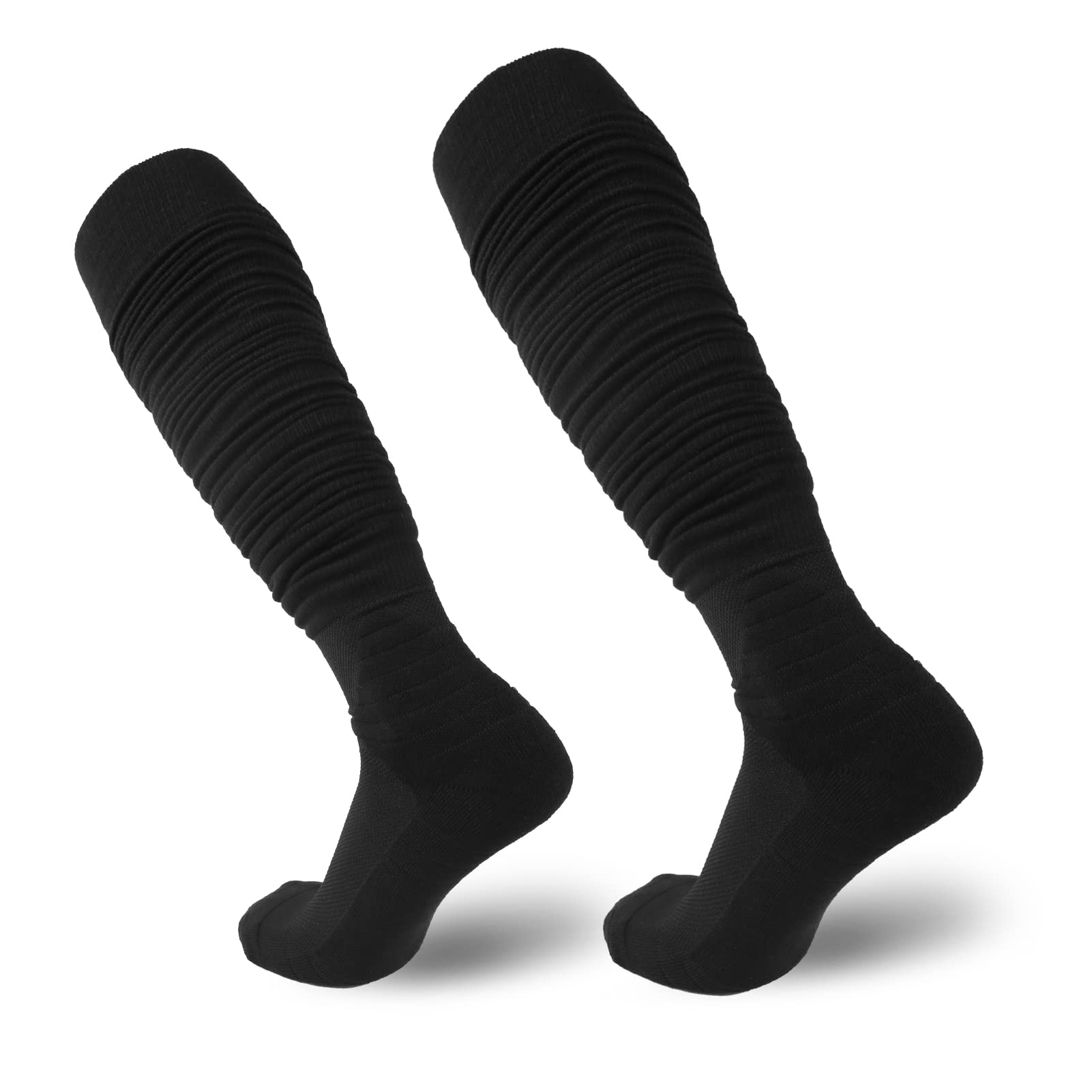 YYXR Black Football Socks Non Slip Extra Long Compression Socks Men Soccer Socks Knee High Scrunchie Athletic Tube Socks