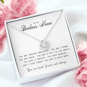 The Love Knot Necklace, To My Badass Niece Gifts, Unique Jewelry Gift to Niece, Pendant Necklace For Women, Stainless Steel, Cubic Zirconia