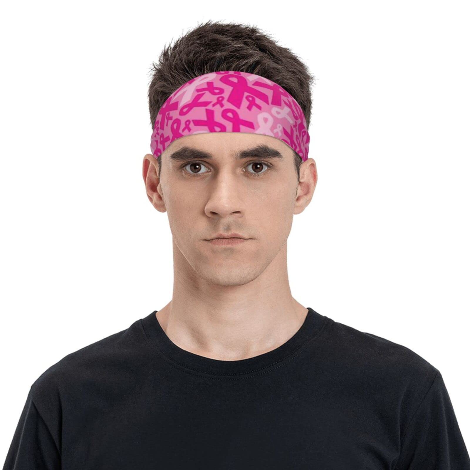 Breathable Headbands Stretchy Athletic Hairband Moisture Wicking Bandana Breast Cancer Ribbons for Summer Running, Training, Workout