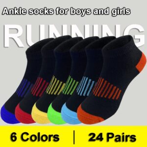 Tsmollyu Boy Socks 24 Pairs Half Cushioned Low Cut Socks Ankle Athletic Cotton Socks For Little Big Kids Age 3-10(10-14 Years)