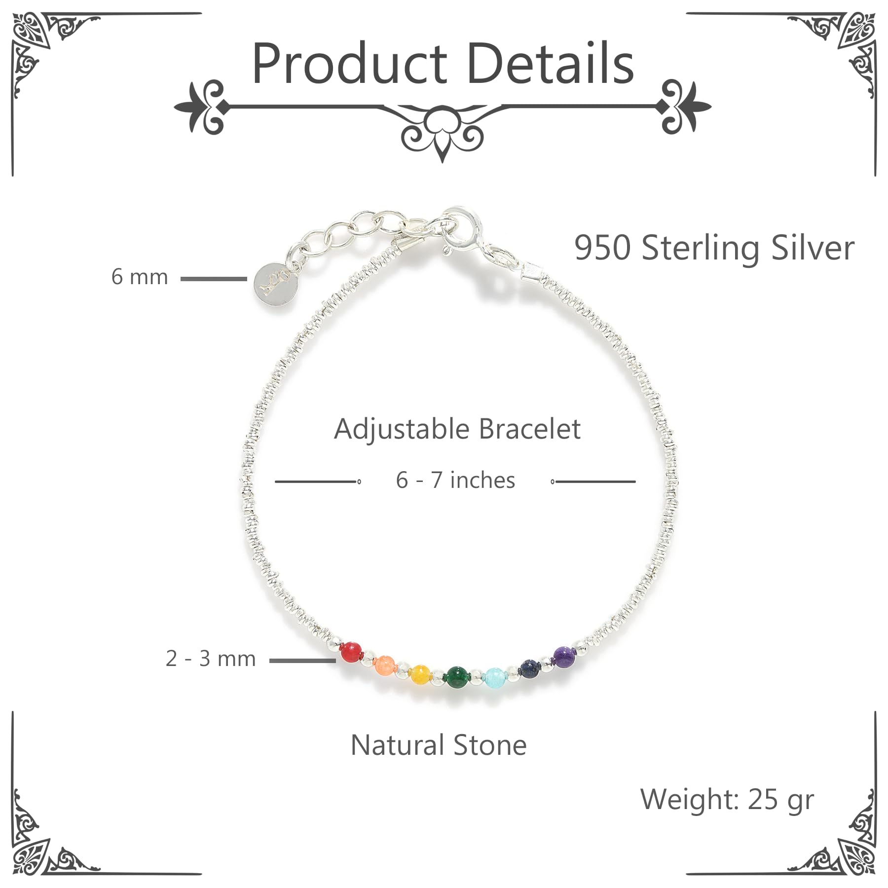 Simbolik 7 Chakra Bracelet - Authentic 925 Sterling Silver - Handcrafted Energy Healing Jewelry for Women - Real Stones & Crystals - Ideal Birthday & Christmas Gift (7 Chakra Bracelet Model 1)