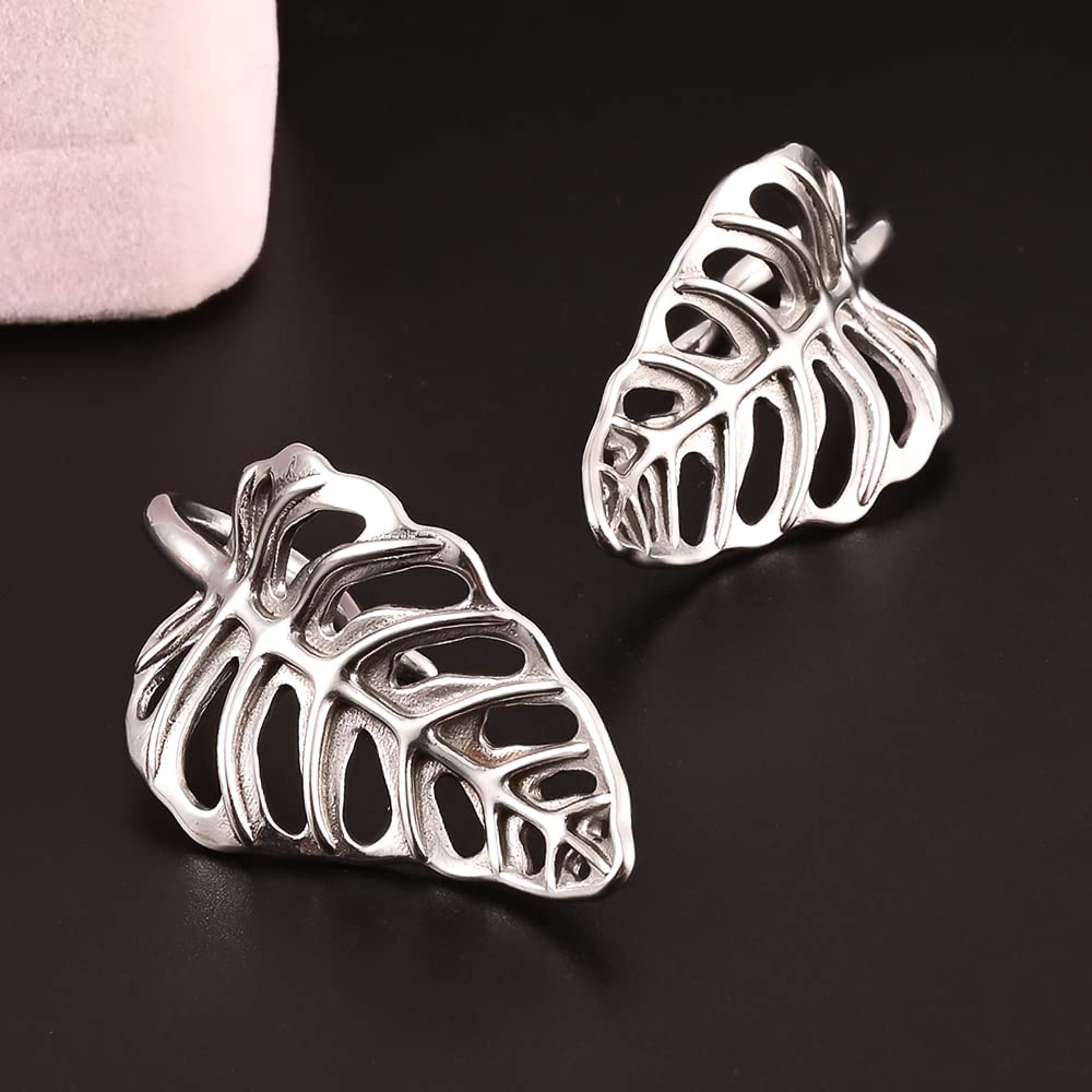 Atomhole 2 Pcs Ear Gauges Fashion Leaves Ear Weight Hanger Hypoallergenic 316 Stainless Steel Ear Plugs Tunnels Stretching A Pair Selling 2g 0g Piercing Body Jewelry (4mm(6G), Silver)