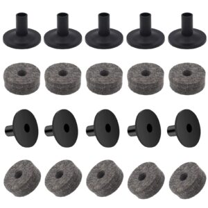 cheerock set of cymbal stand felt washer and sleeves, 10pcs grey standard size cymbals stand felt pads, 10pcs plastic cymbal sleeve, cymbal replacement accessories