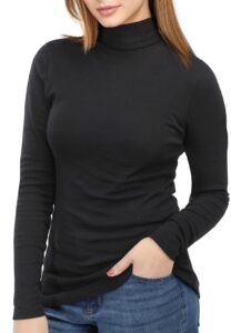 ny threads women's turtleneck long sleeve shirt slim fit thermal base layer tops 1 pack, x-large, black