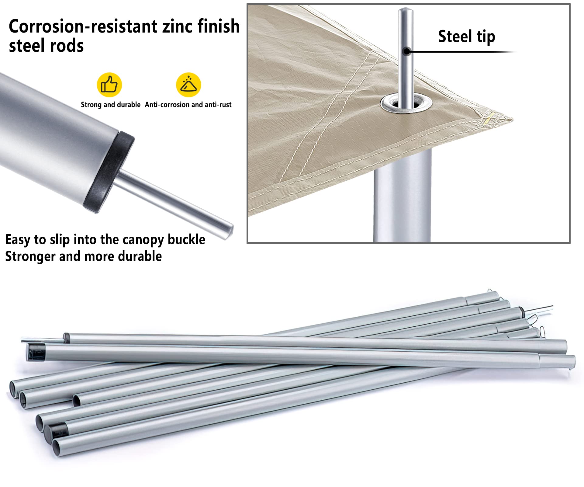 Hasika Camping Tent Pole Repair Kit Including Ropes Stakes Adjustable from 30" to 74.8" Replacement for Tarp Awning Rainfly 2 Set (10 Sections)