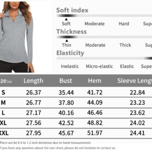 Koscacy V Neck Top Women, Golf Tennis Shirt Breathable Zipper Running Workout Outdoor Tops Yoga Biking Daily Casual Wear Aline Soft Shirts Light Grey XX-Large