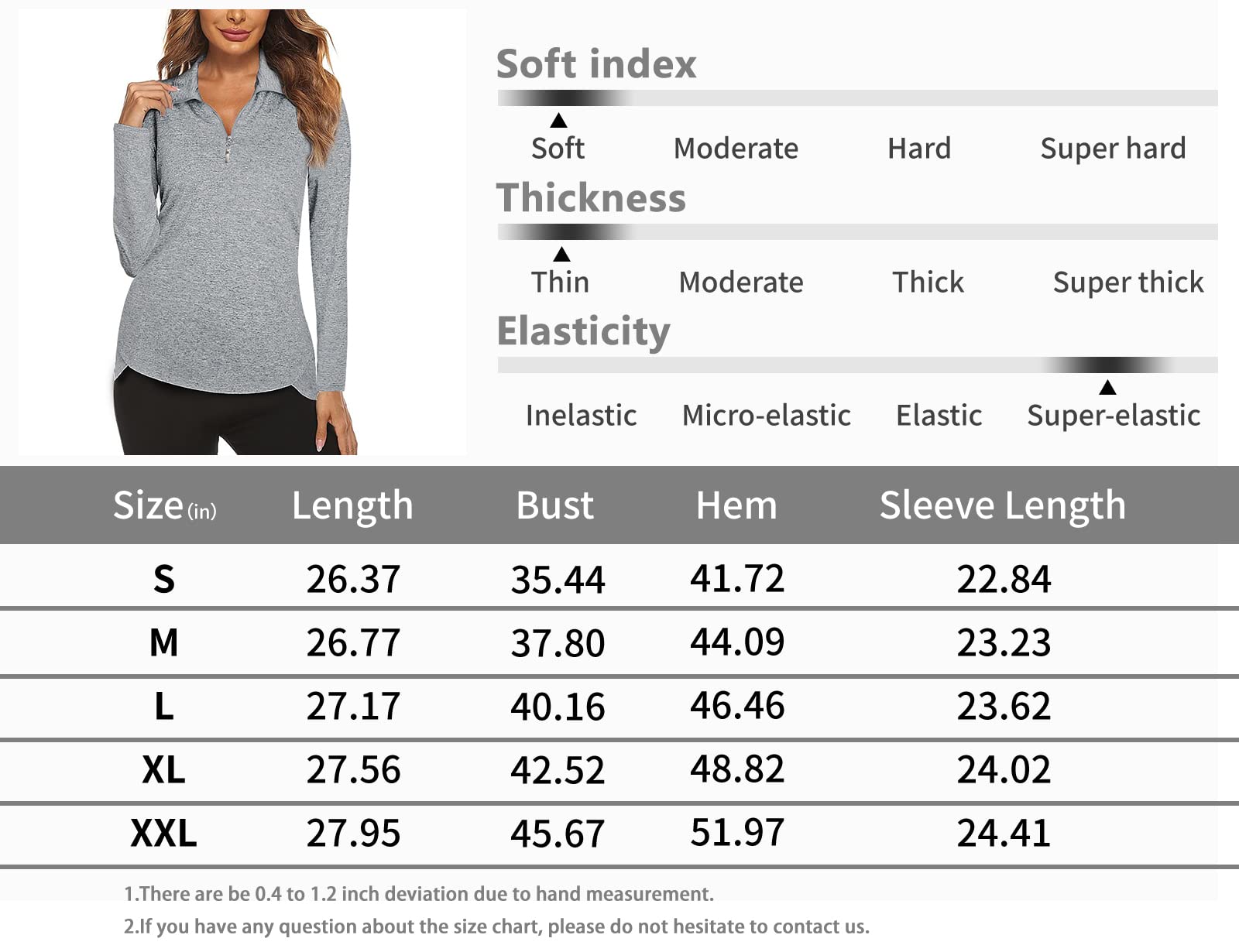 Koscacy V Neck Top Women, Golf Tennis Shirt Breathable Zipper Running Workout Outdoor Tops Yoga Biking Daily Casual Wear Aline Soft Shirts Light Grey XX-Large