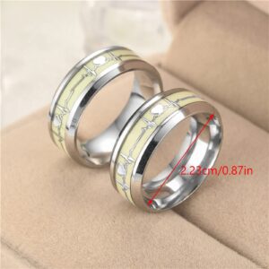 Fluorescent Heartbeat Ring for Women Men Fashion Luminous Heartbeat Stainless Ring Promise Glowing Jewelry for Proposal Wedding Gifts