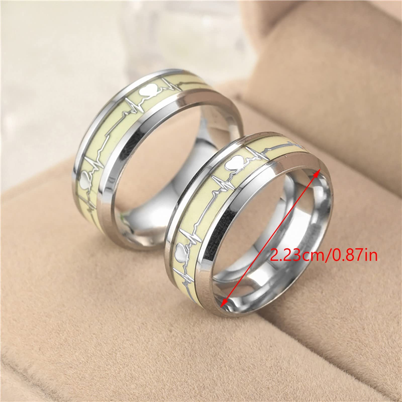 Fluorescent Heartbeat Ring for Women Men Fashion Luminous Heartbeat Stainless Ring Promise Glowing Jewelry for Proposal Wedding Gifts