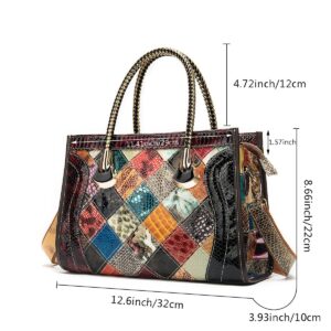 Segater Women Retro Leather Handbag Multicolor Cowhide Shoulder Purse Random Colorful Splicing Top-handle Satchels