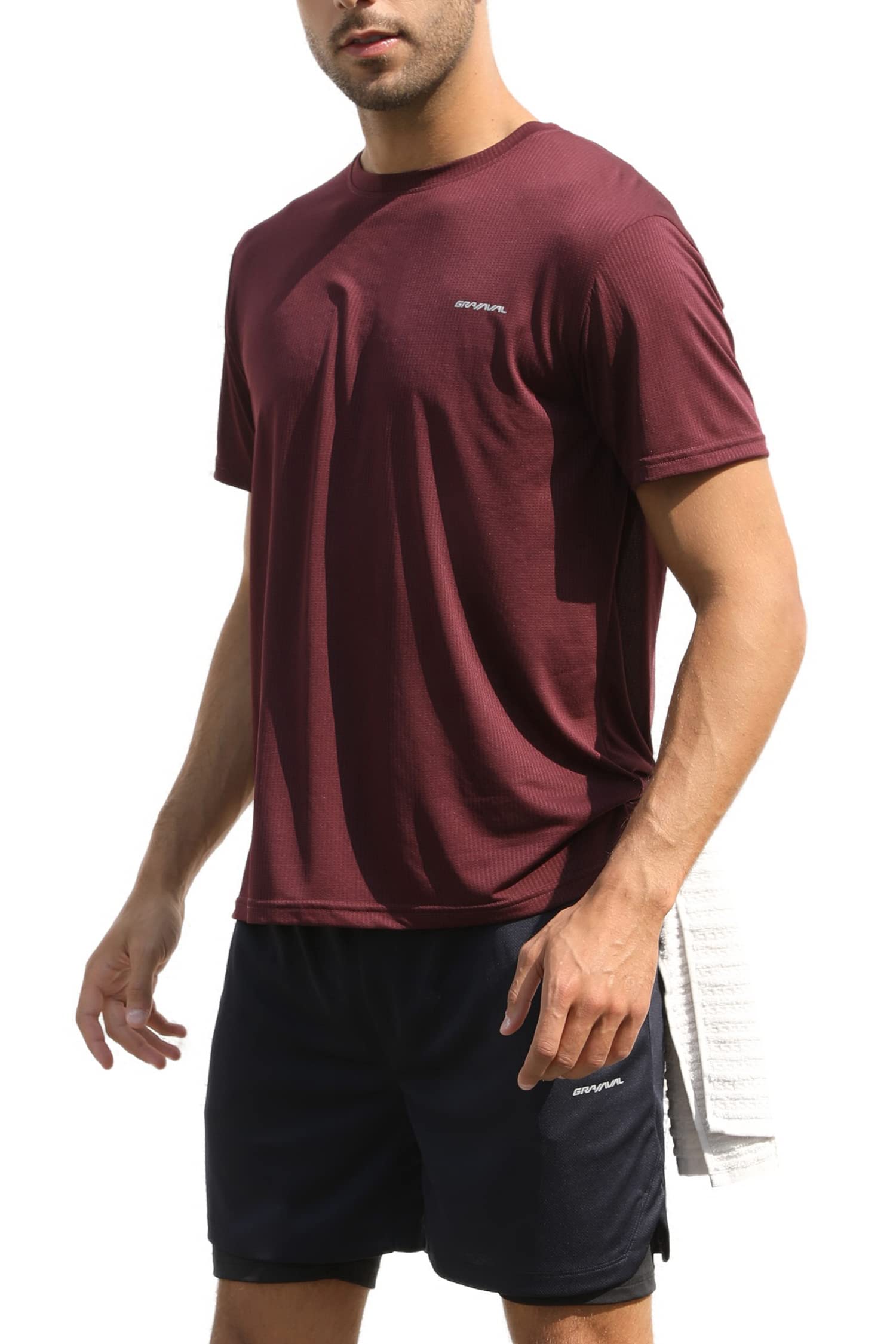 GRAMVAL Men's Crew T-Shirt,Light Weight Dry-Fit Moisture Wicking Active Athletic Performance Burgundy