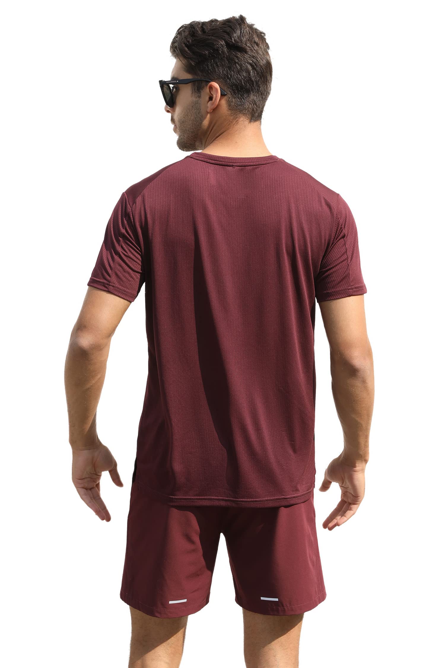 GRAMVAL Men's Crew T-Shirt,Light Weight Dry-Fit Moisture Wicking Active Athletic Performance Burgundy