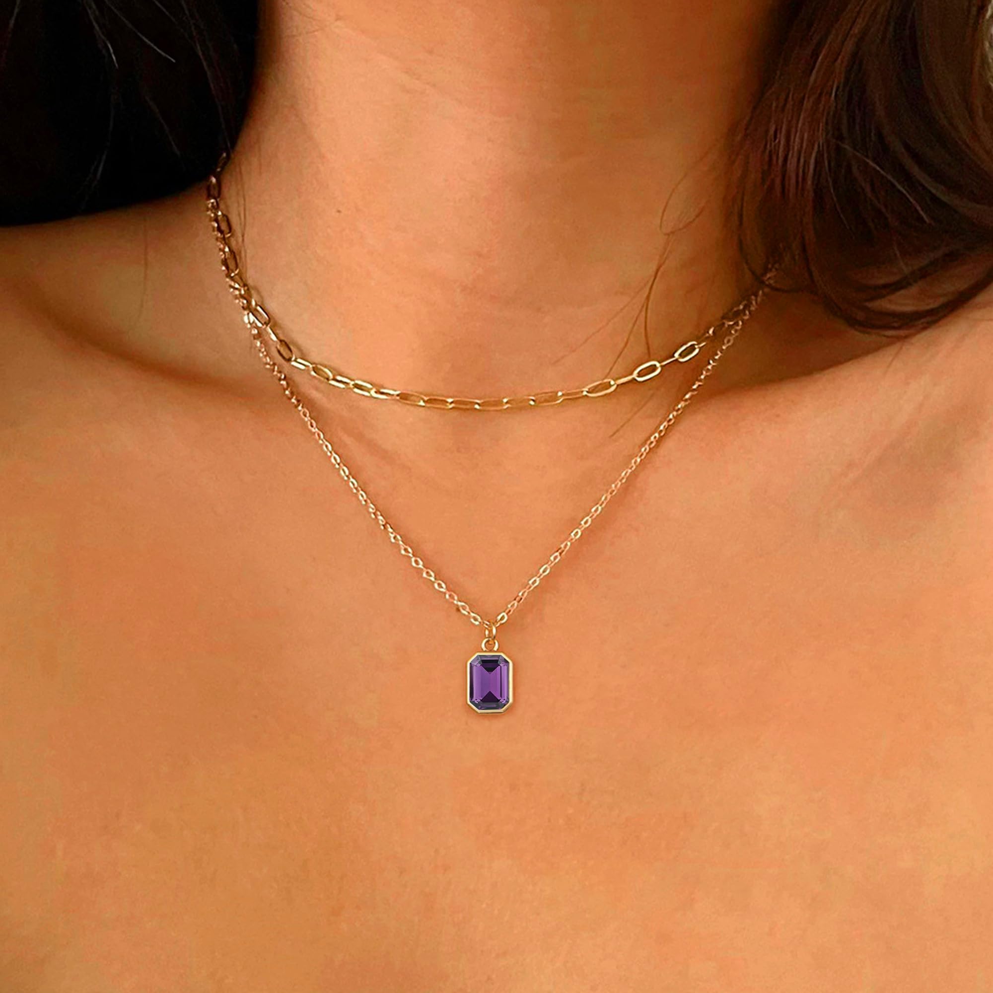 Vrsilver Birthstone Necklace for Women, Layered Gold Necklaces for Women Trendy Emerald Necklaces for Women May Birthstone Necklace for Girls Birthday Gifts for Women Gold Layered Necklaces for Women