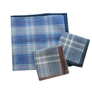 CoCoUSM Mens Cotton Handkerchiefs Plaid Handkerchief for Men Pocket Squares 3PCS