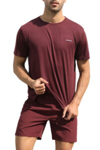 gramval men's crew t-shirt,light weight dry-fit moisture wicking active athletic performance burgundy