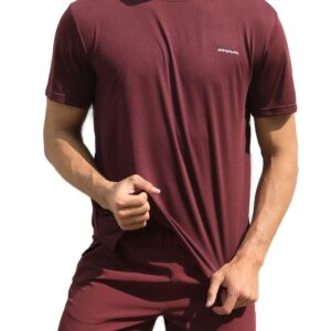 GRAMVAL Men's Crew T-Shirt,Light Weight Dry-Fit Moisture Wicking Active Athletic Performance Burgundy