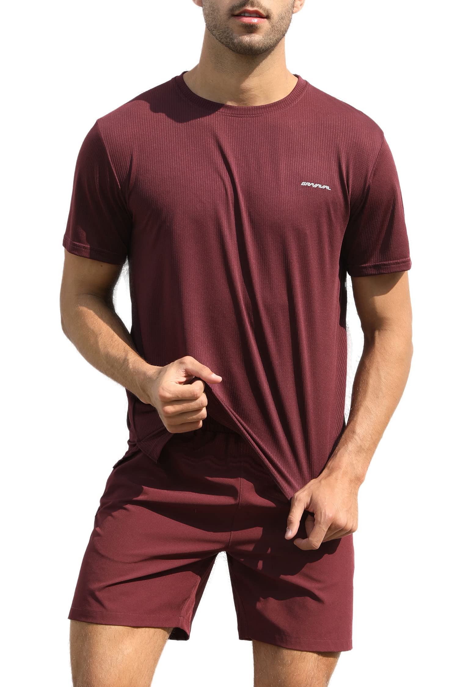 GRAMVAL Men's Crew T-Shirt,Light Weight Dry-Fit Moisture Wicking Active Athletic Performance Burgundy