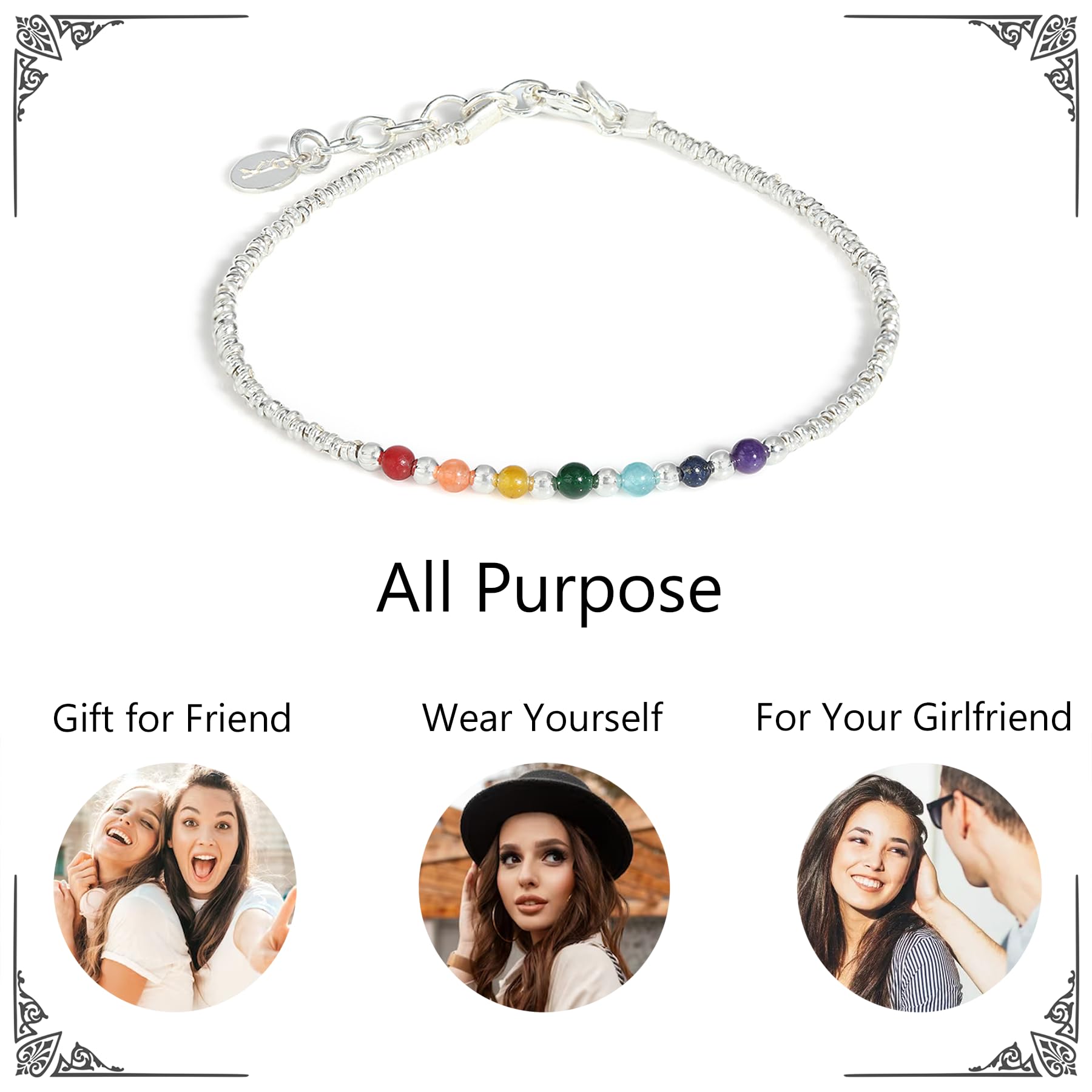 Simbolik 7 Chakra Bracelet - Authentic 925 Sterling Silver - Handcrafted Energy Healing Jewelry for Women - Real Stones & Crystals - Ideal Birthday & Christmas Gift (7 Chakra Bracelet Model 1)