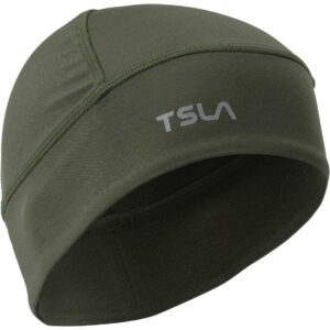 TSLA Men and Women Thermal Fleece Skull Cap, Winter Ski Cycling Under Helmet Liner, Running Beanie Hat, Cap 1piece Dim Army Green, One Size