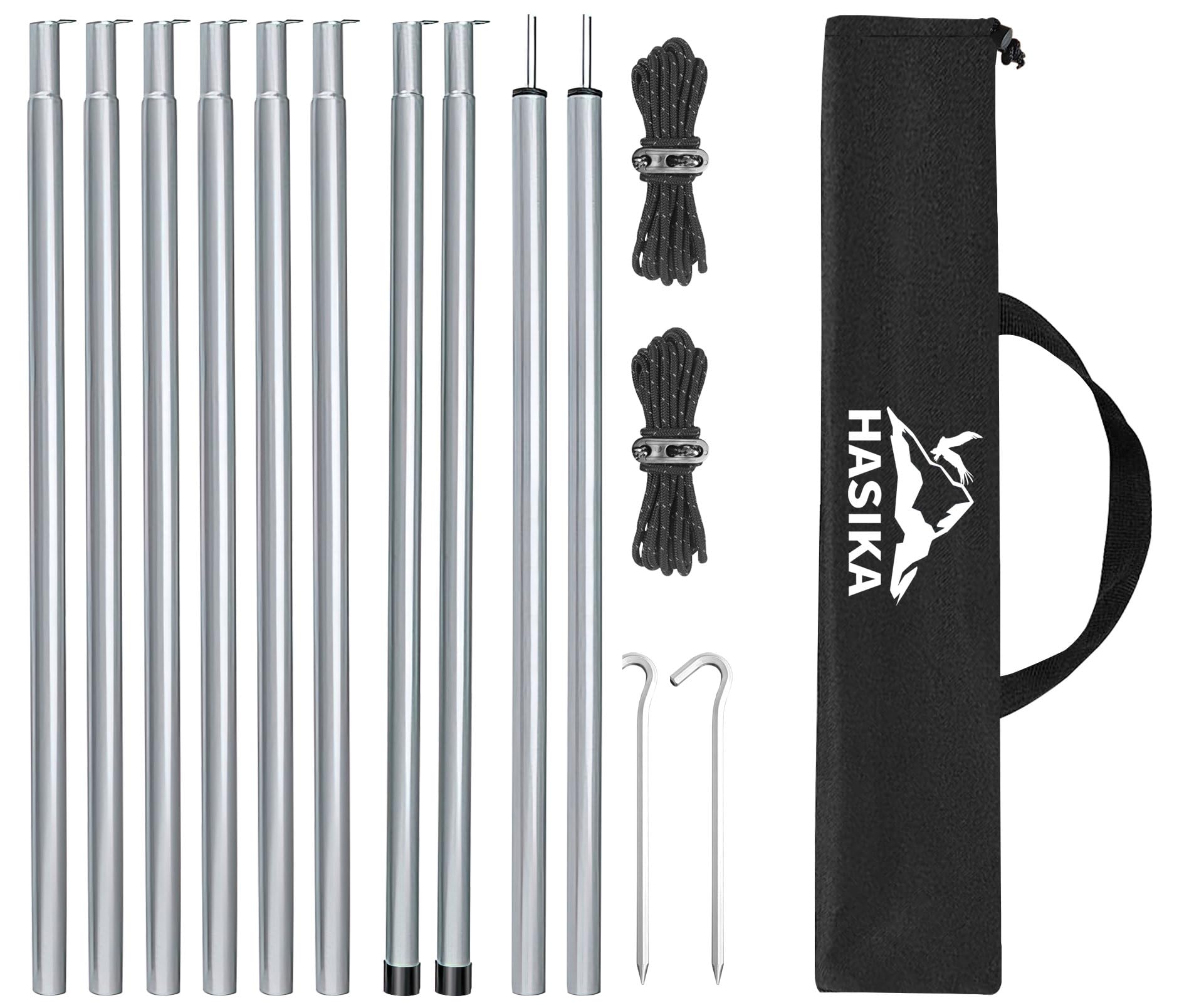 Hasika Camping Tent Pole Repair Kit Including Ropes Stakes Adjustable from 30" to 74.8" Replacement for Tarp Awning Rainfly 2 Set (10 Sections)