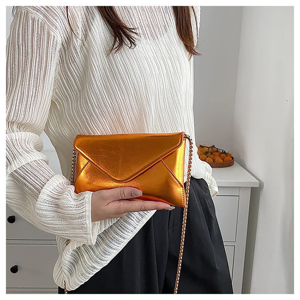 Laser Gradient Messenger Bag, Fashionable Women Candy Color Tote Bag, Triangular Flap Envelope Bag, PVC Portable Shoulder Bag (Orange)