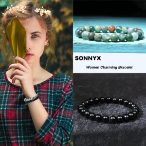 SONNYX 15 PCS 8mm Gorgeous Semi-Precious Gemstones Bracelets Round Beaded Bracelets for Women Men Stone Crystal Stretch Beads Bracelet Unisex